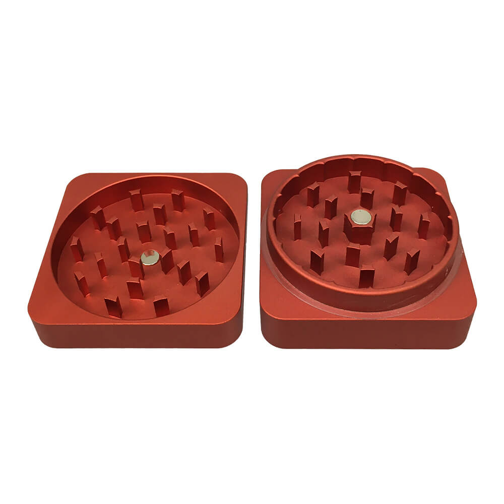 Best Buds Flat Square Aluminium Grinder Rust open
