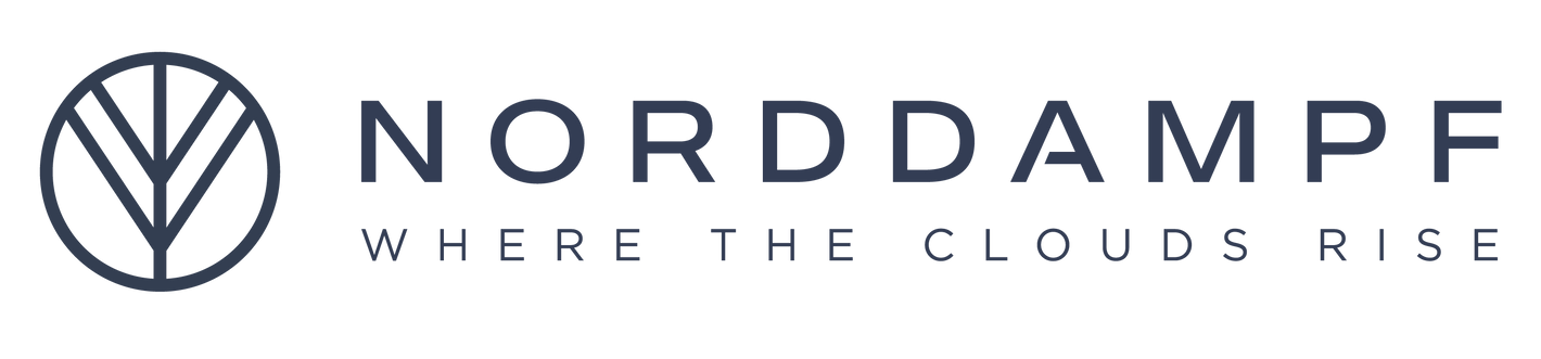 Norddampf logo with tagline 'Where the Clouds Rise' on a white background